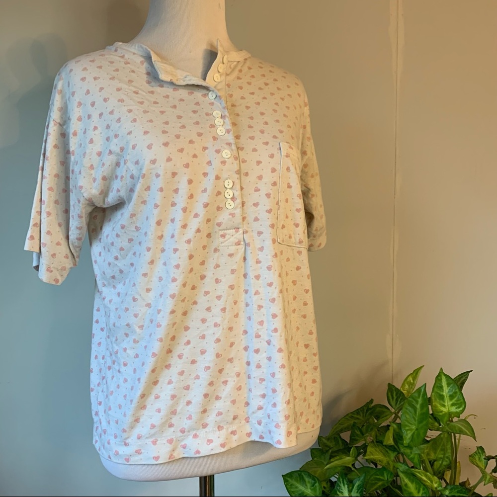 Vintage Button Detail Heart Print Lounge Top Palm Springs Yacht Club Valentine’s